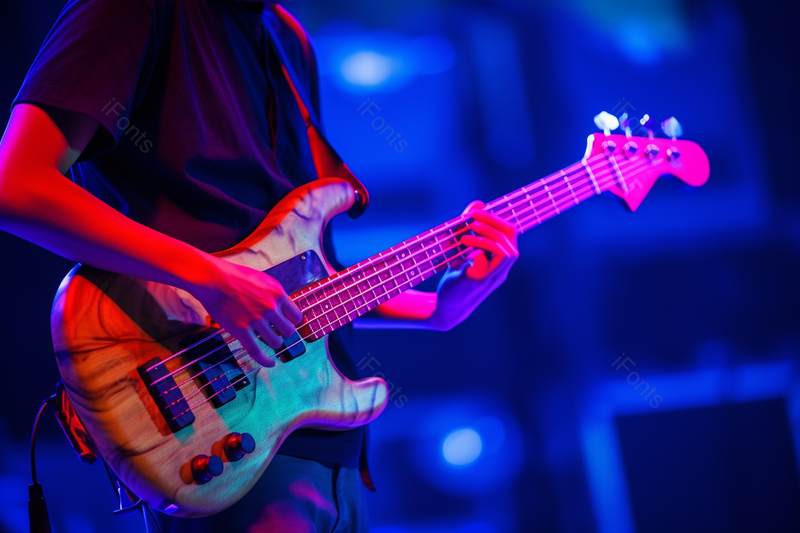 盛夏夜晚霓虹灯音乐节民谣歌手弹吉他特写,高清,摄影图,摄影图片,图片大全,摄影图免费下载